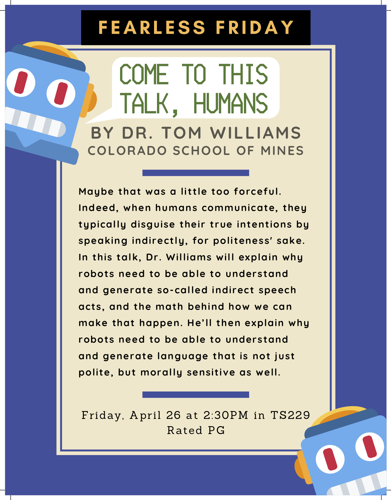 April 26 - Come to this Talk, Humans